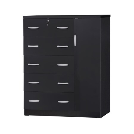 Better Home 56 x 48 x 16 in. JCF Sofie 5 Drawer Wooden Tall Chest Wardrobe, Black 616859964341